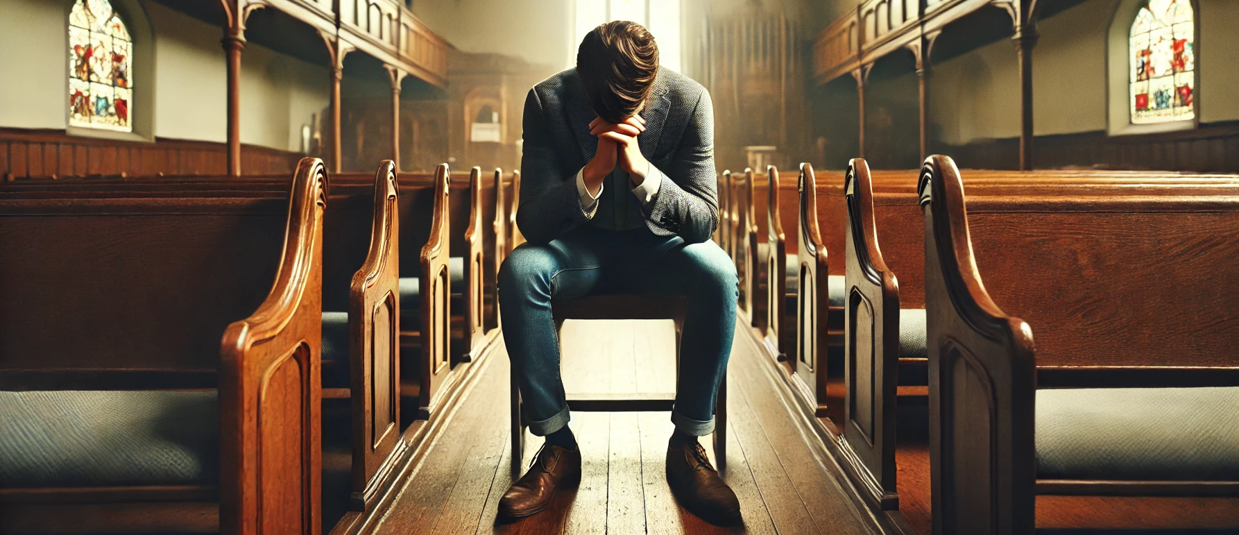 pastor praying in his church